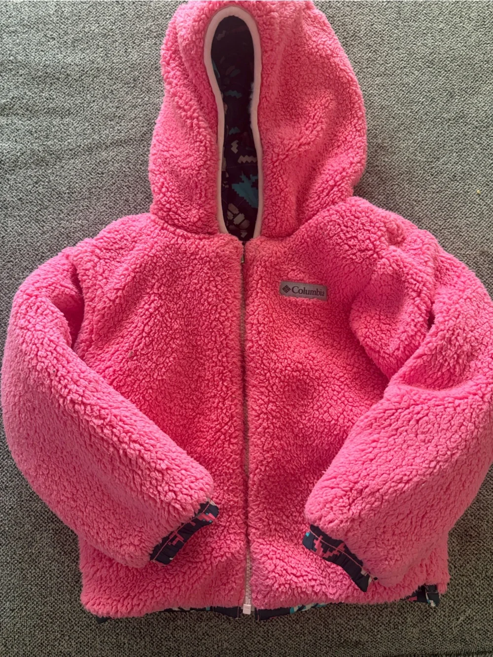 Columbia Kids Navy Puffer Jacket with Pink & Teal Pixel Print